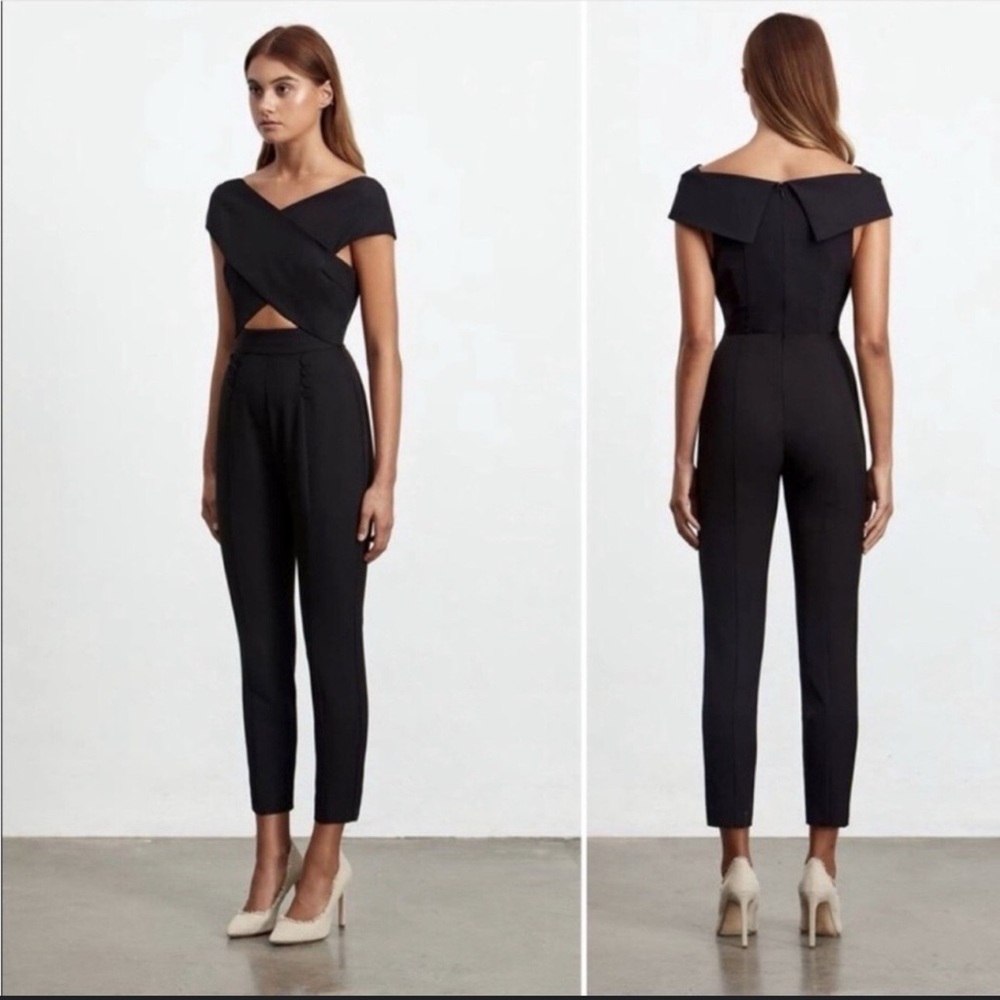 Elliatt x Revolve Sorrento Black Jumpsuit with V-Neckline and cut out.
